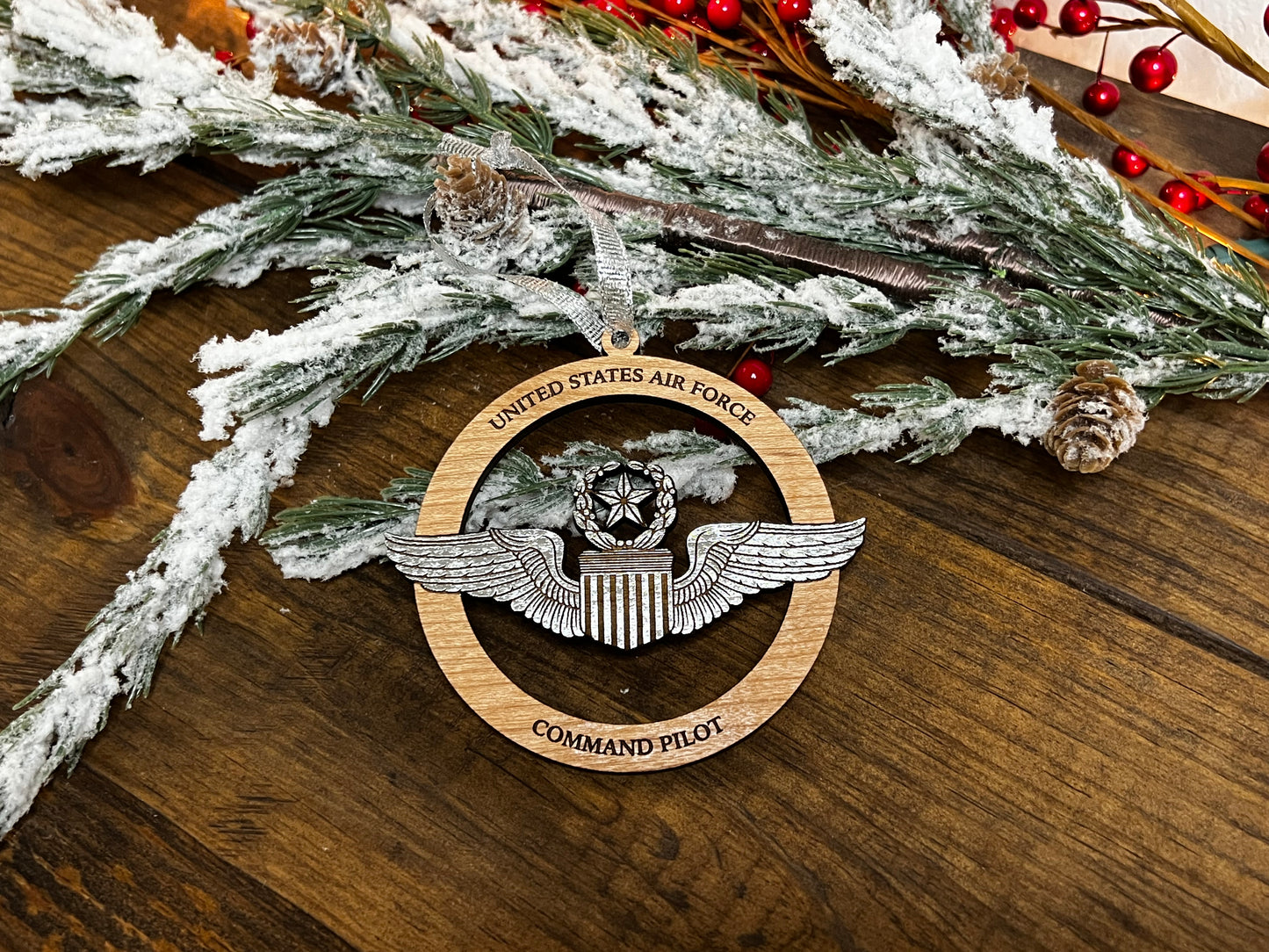 USAF Pilot Wings Wooden Ornament