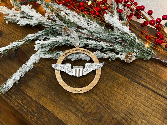 USAF Pilot Wings Wooden Ornament