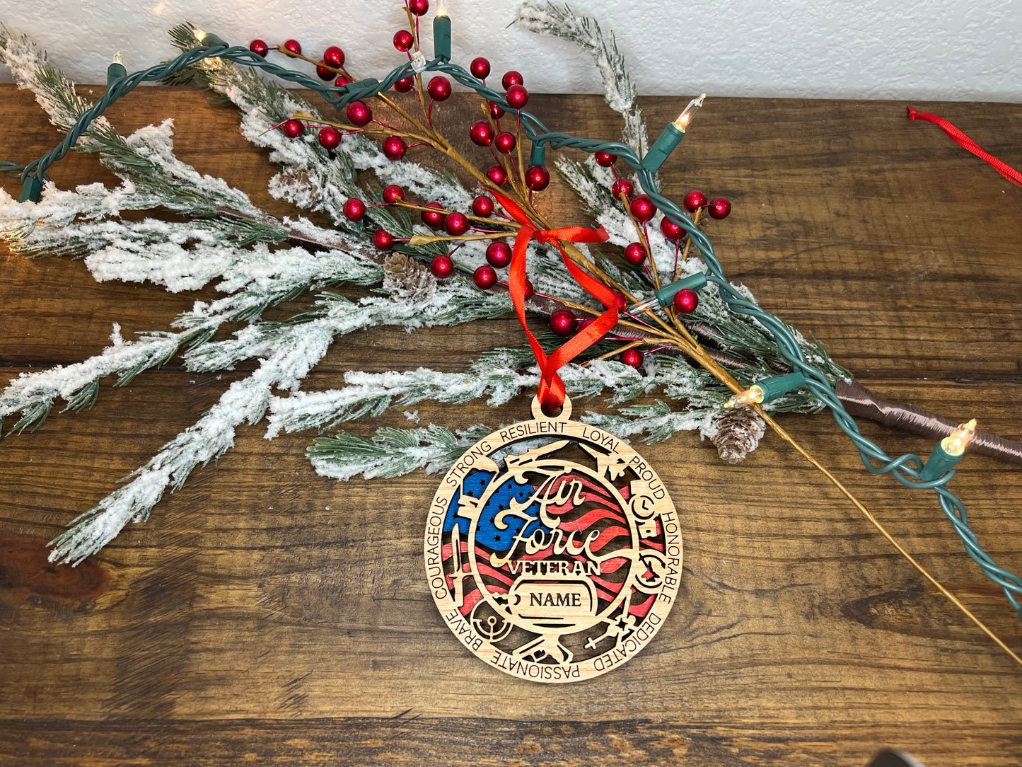 Military Inspired Veteran's Wooden Ornament