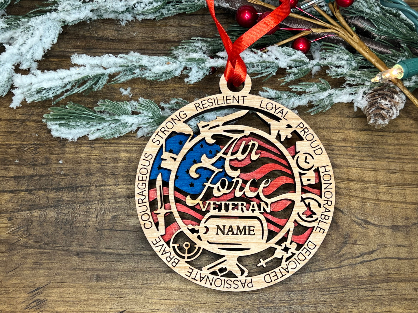 Military Inspired Veteran's Wooden Ornament