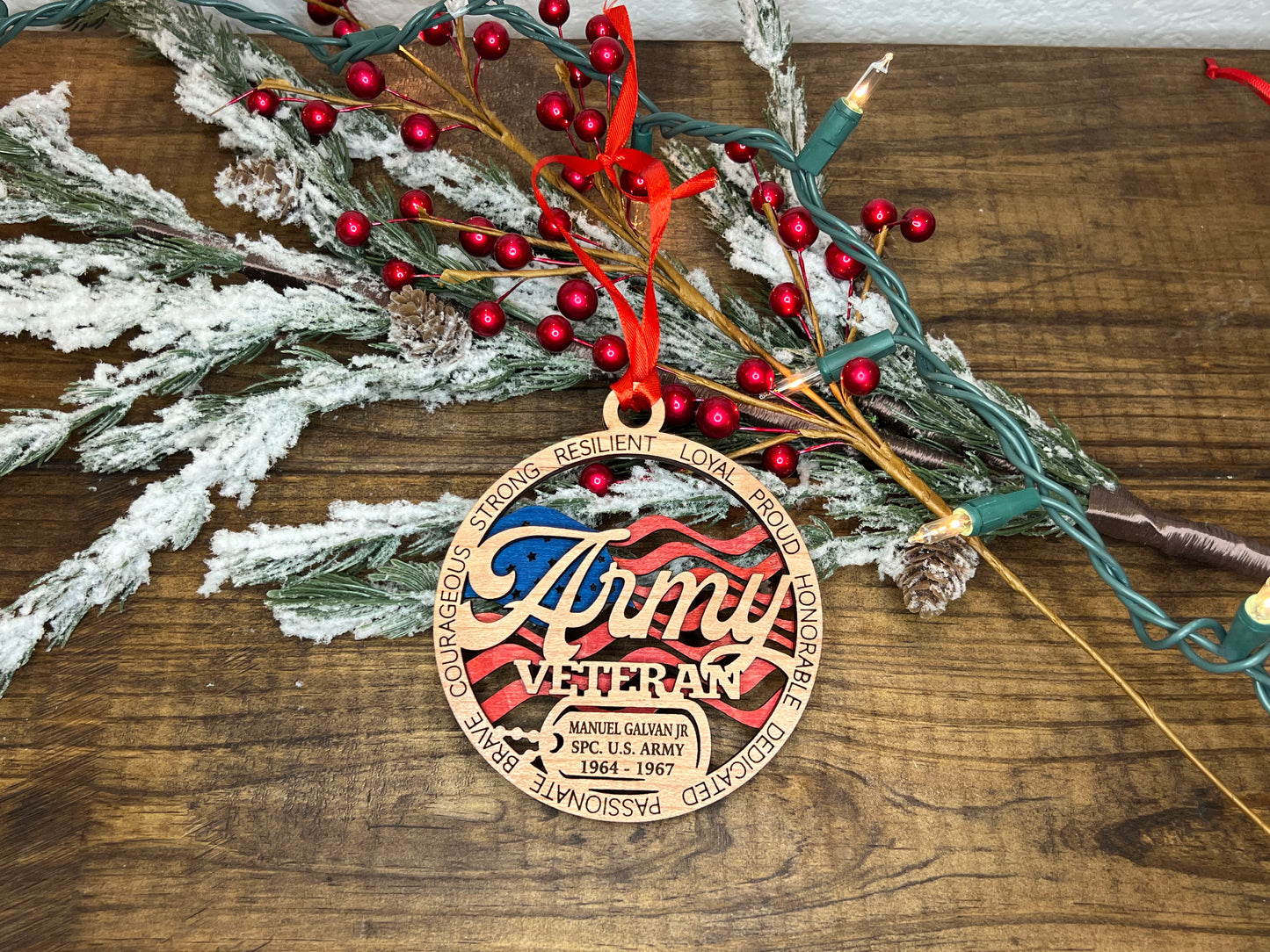 Military Inspired Veteran's Wooden Ornament