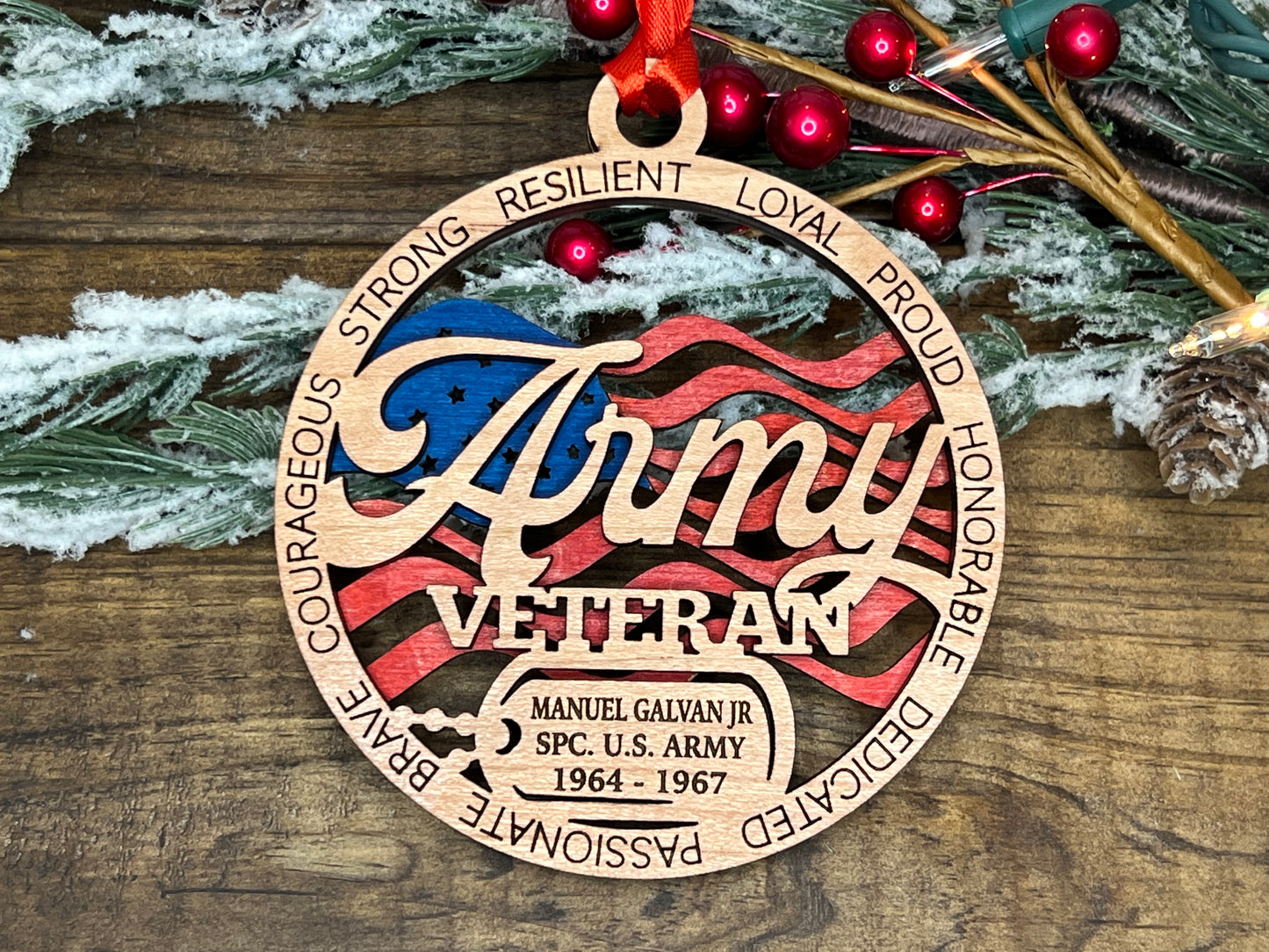 Military Inspired Veteran's Wooden Ornament