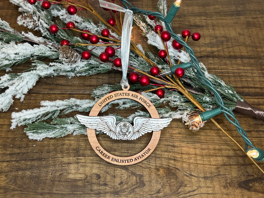 USAF Enlisted Aircrew Wings Wooden Ornament