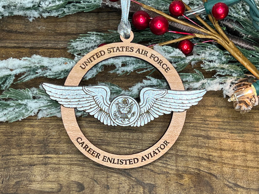 USAF Enlisted Aircrew Wings Wooden Ornament