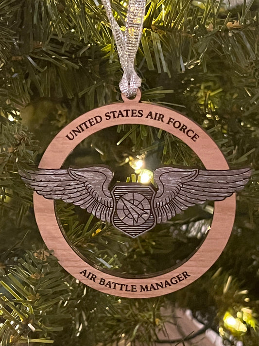 USAF Air Battle Manager Wings Wooden Ornament