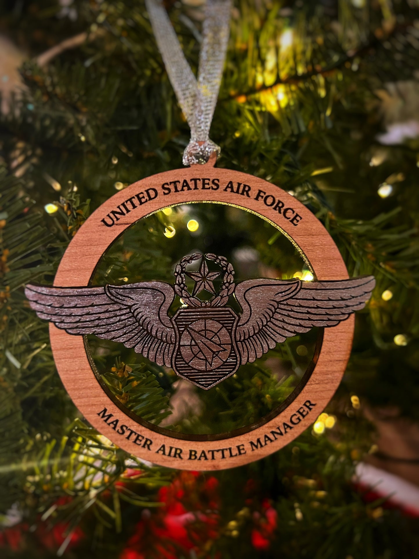 USAF Air Battle Manager Wings Wooden Ornament