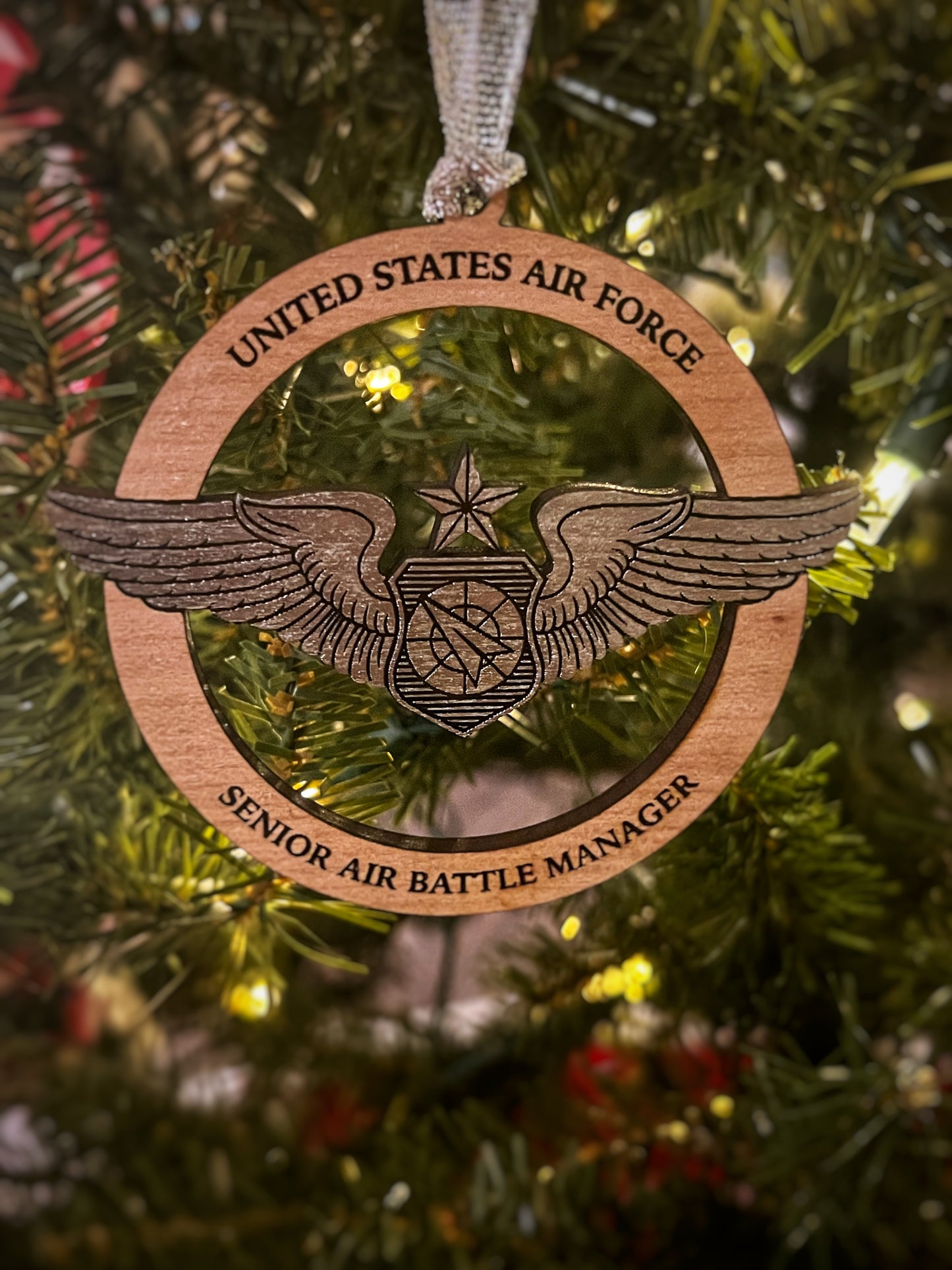 USAF Air Battle Manager Wings Wooden Ornament