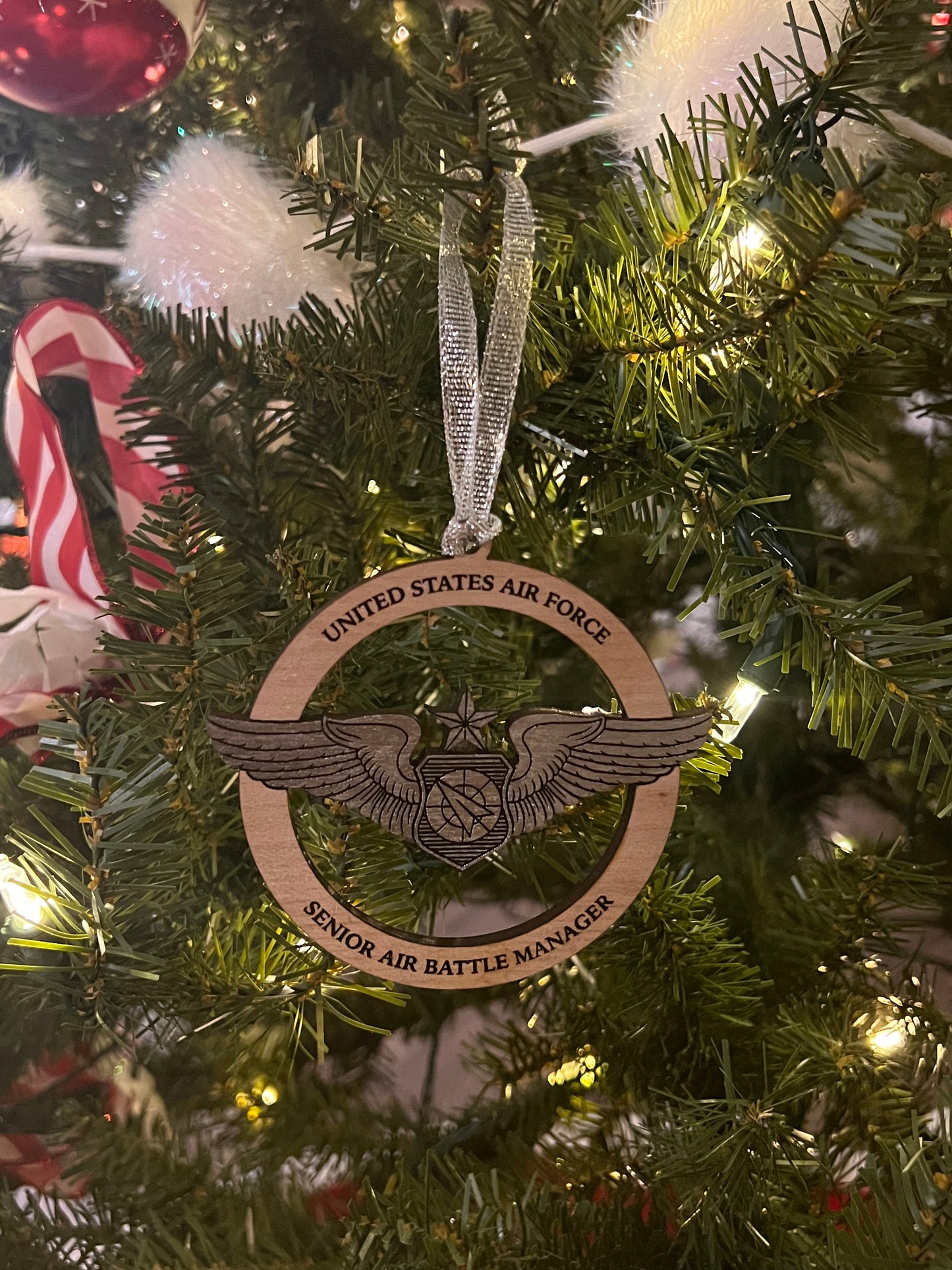 USAF Air Battle Manager Wings Wooden Ornament