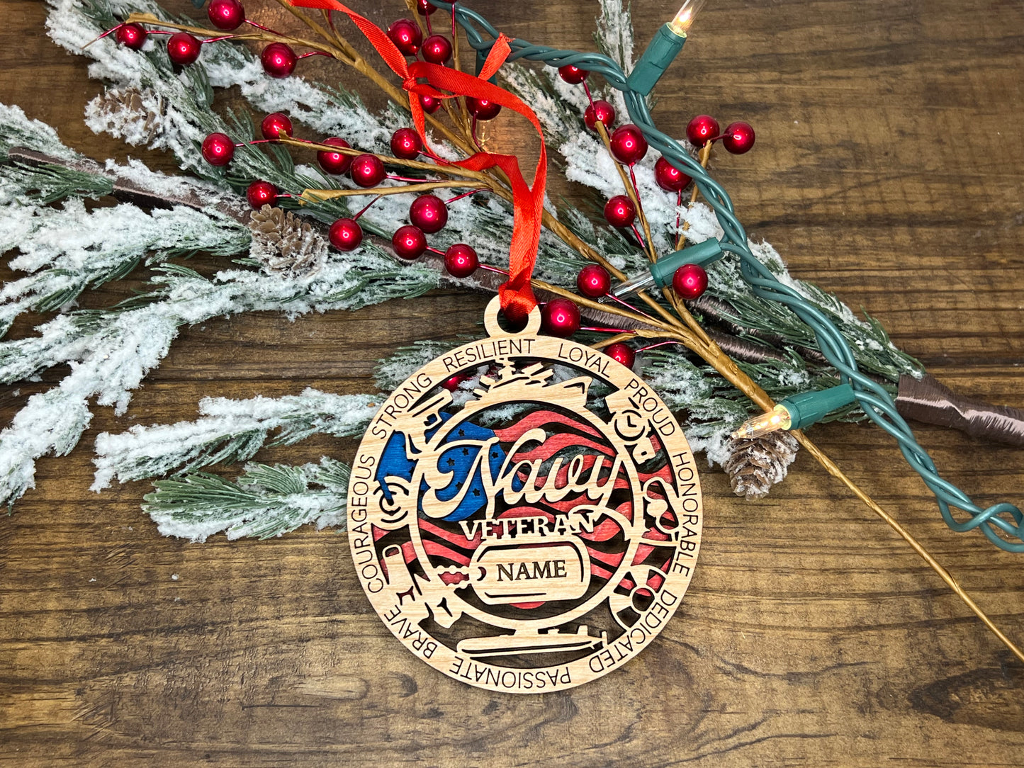 Military Inspired Veteran's Wooden Ornament