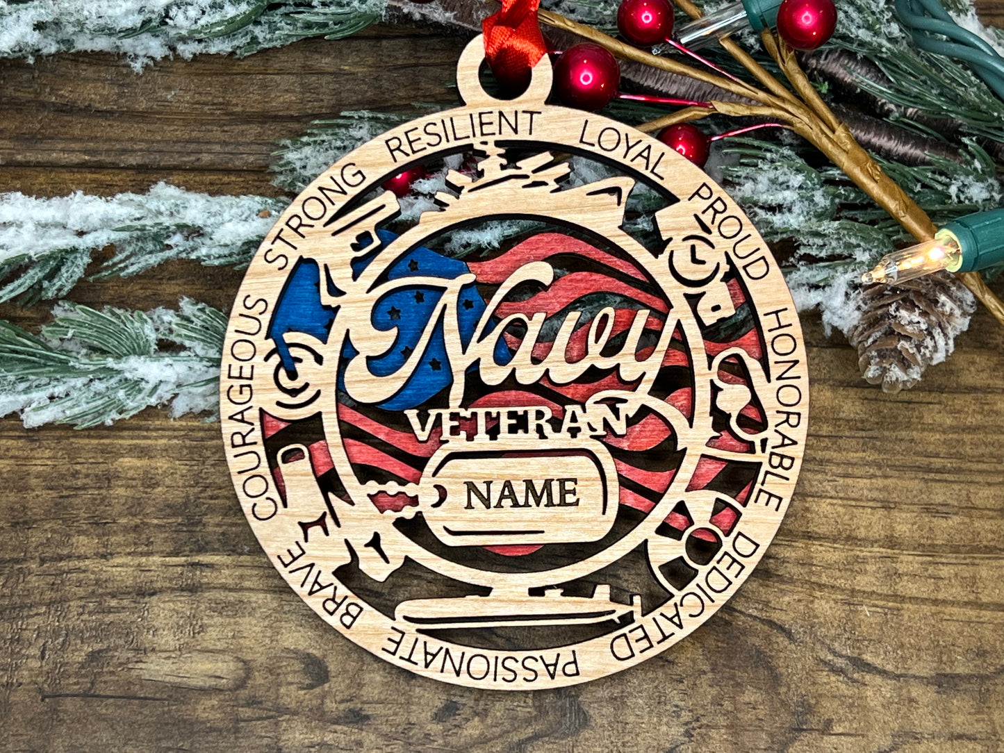 Military Inspired Veteran's Wooden Ornament