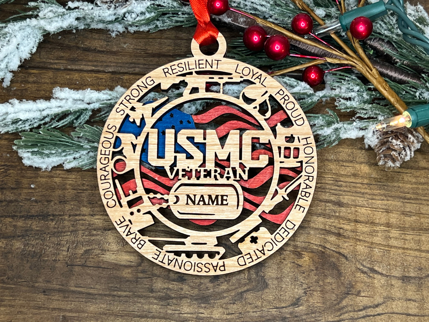 Military Inspired Veteran's Wooden Ornament