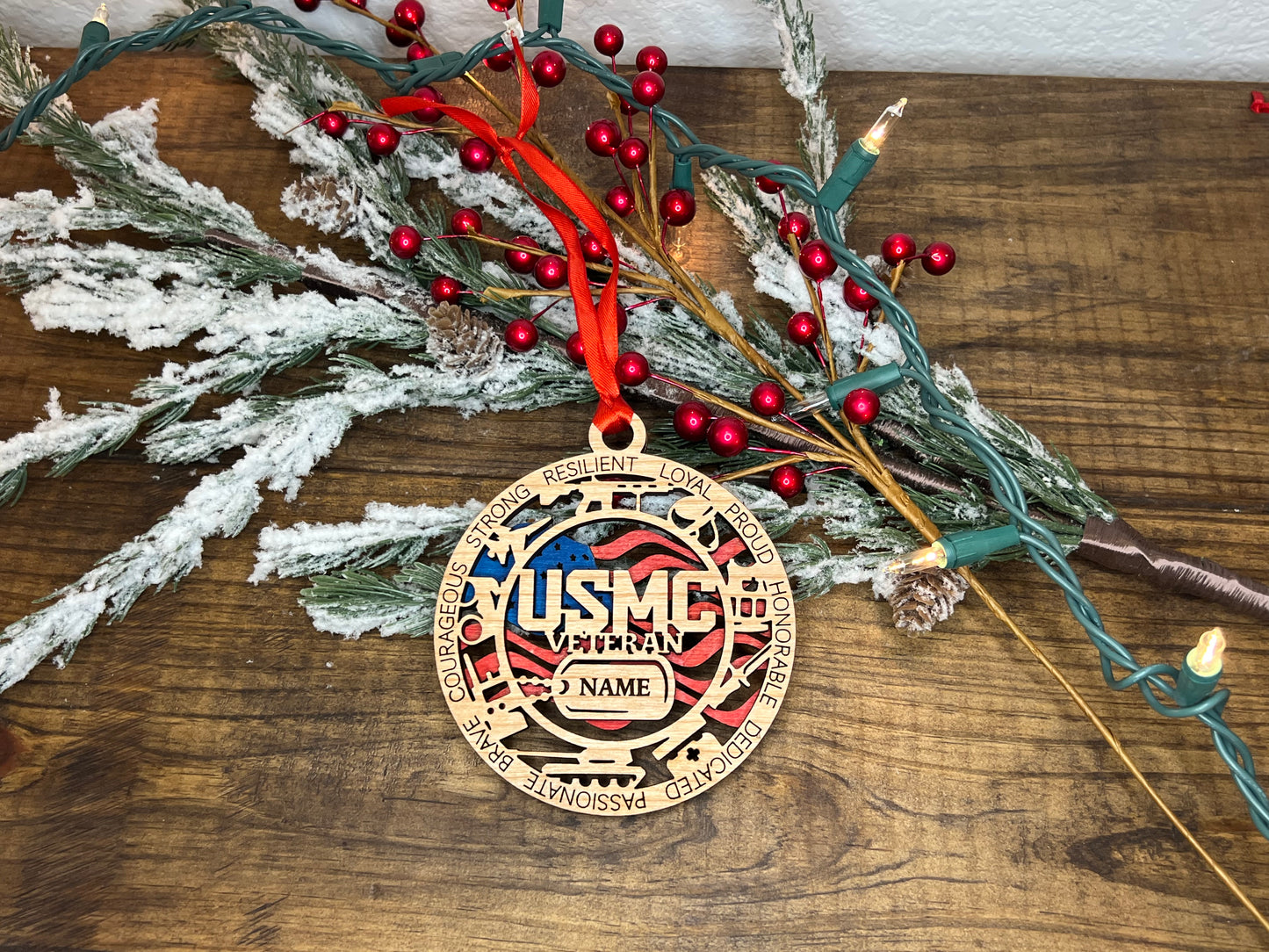 Military Inspired Veteran's Wooden Ornament